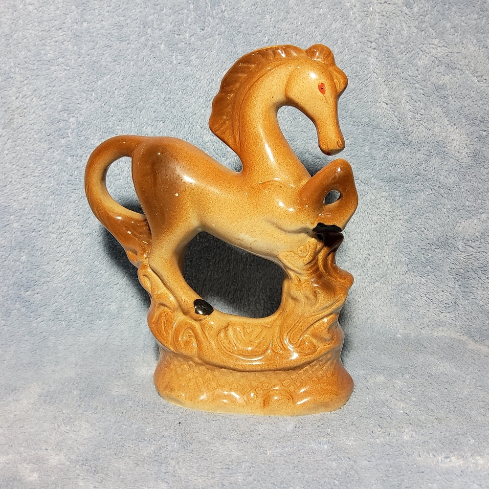 Vintage Mid-Century Modern Ceramic Horse Figurine - MCM Glazed Pottery Palomino